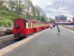 A typical passenger train of the Isle of Man Steam Railway awaiting its loco